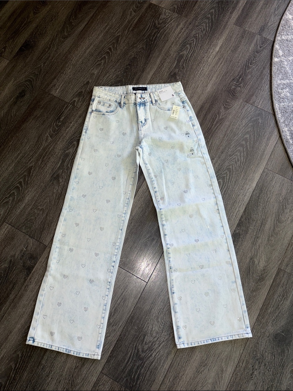 Aeropostale Light Blue Heart Print Wide Leg Jeans